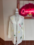 Cream Chunky Knit Motif Cardigan