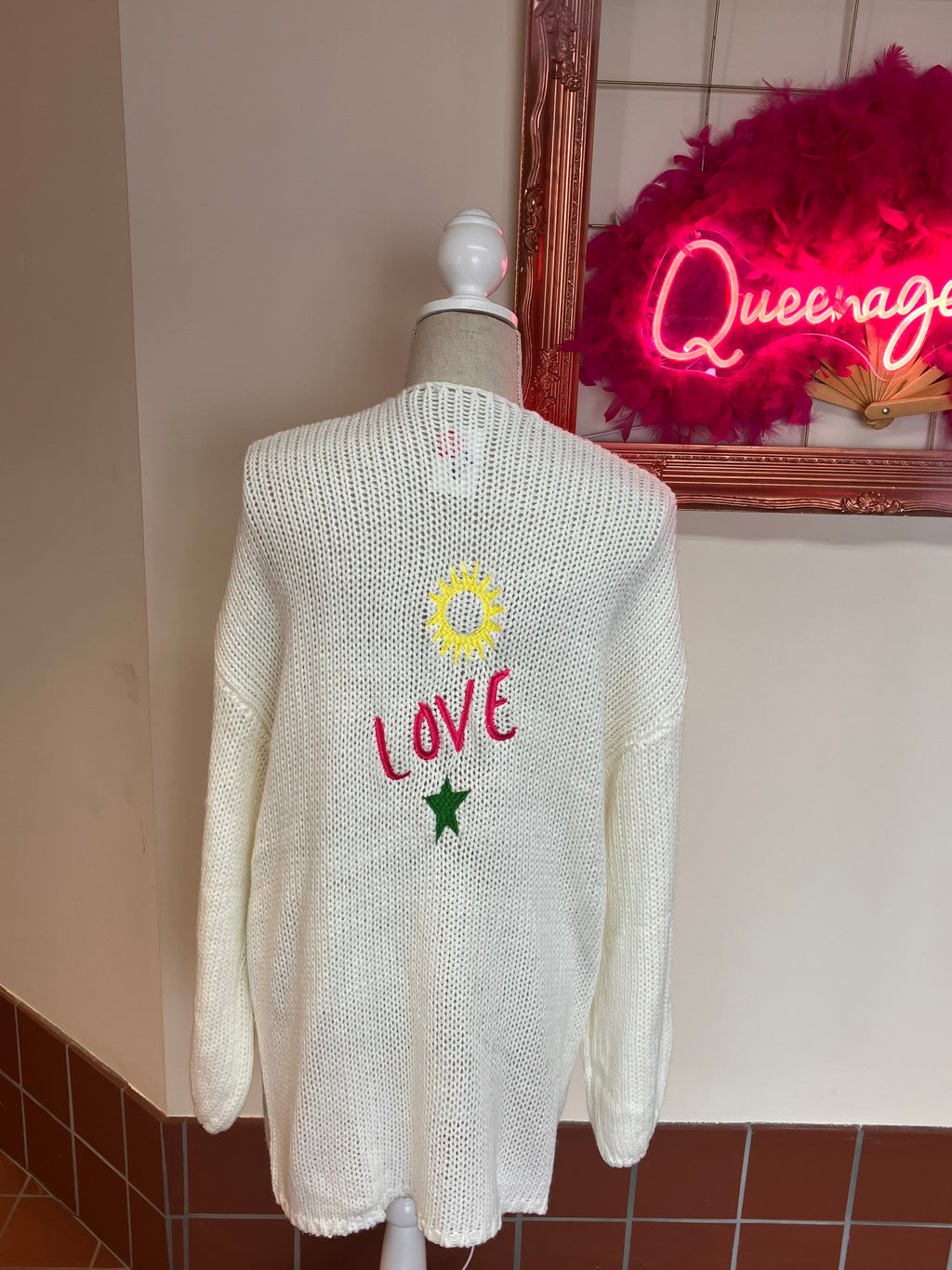 Cream Chunky Knit Motif Cardigan