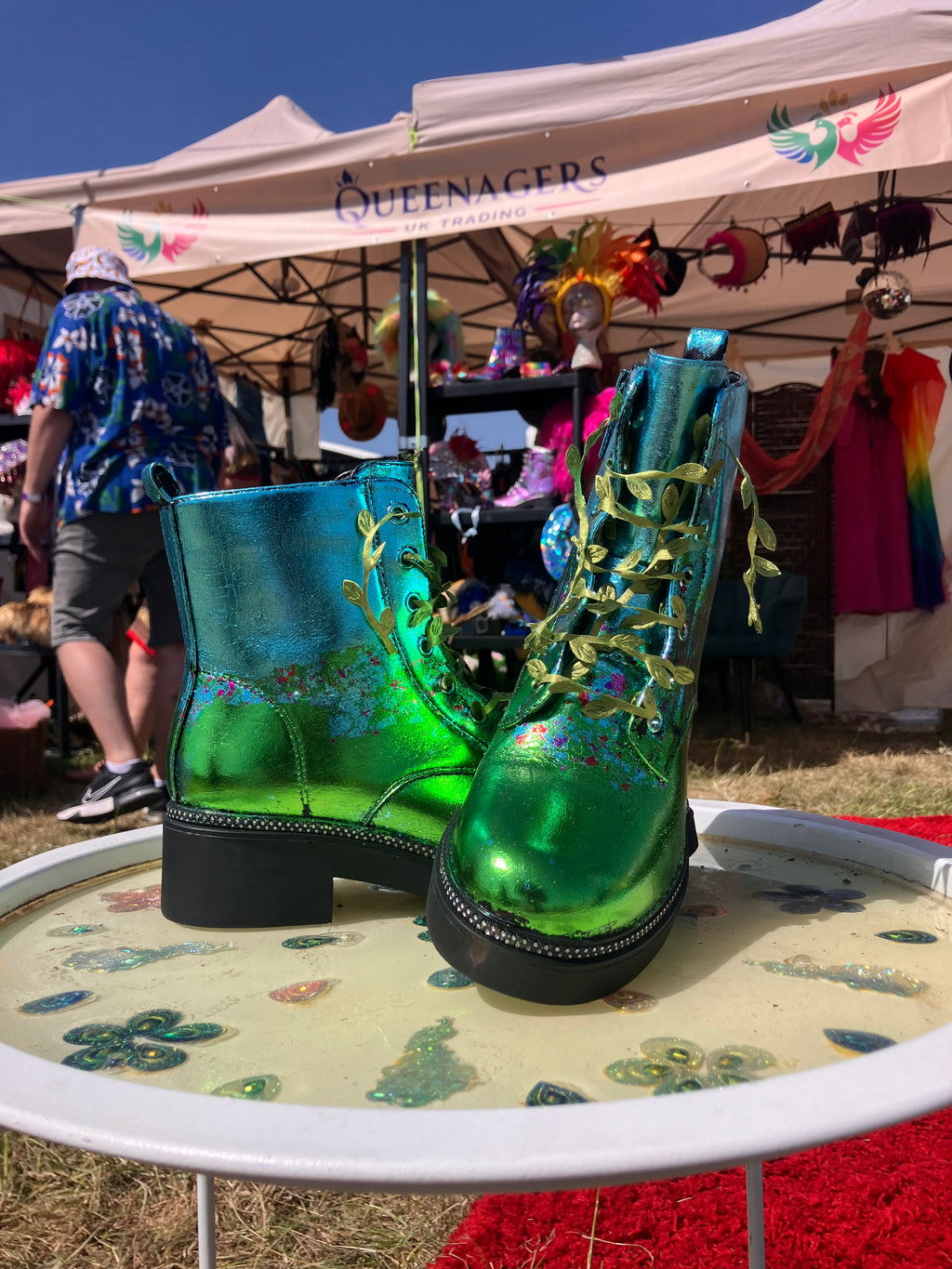 Meadow Design Green and Blue Foiled Lace Up Boos