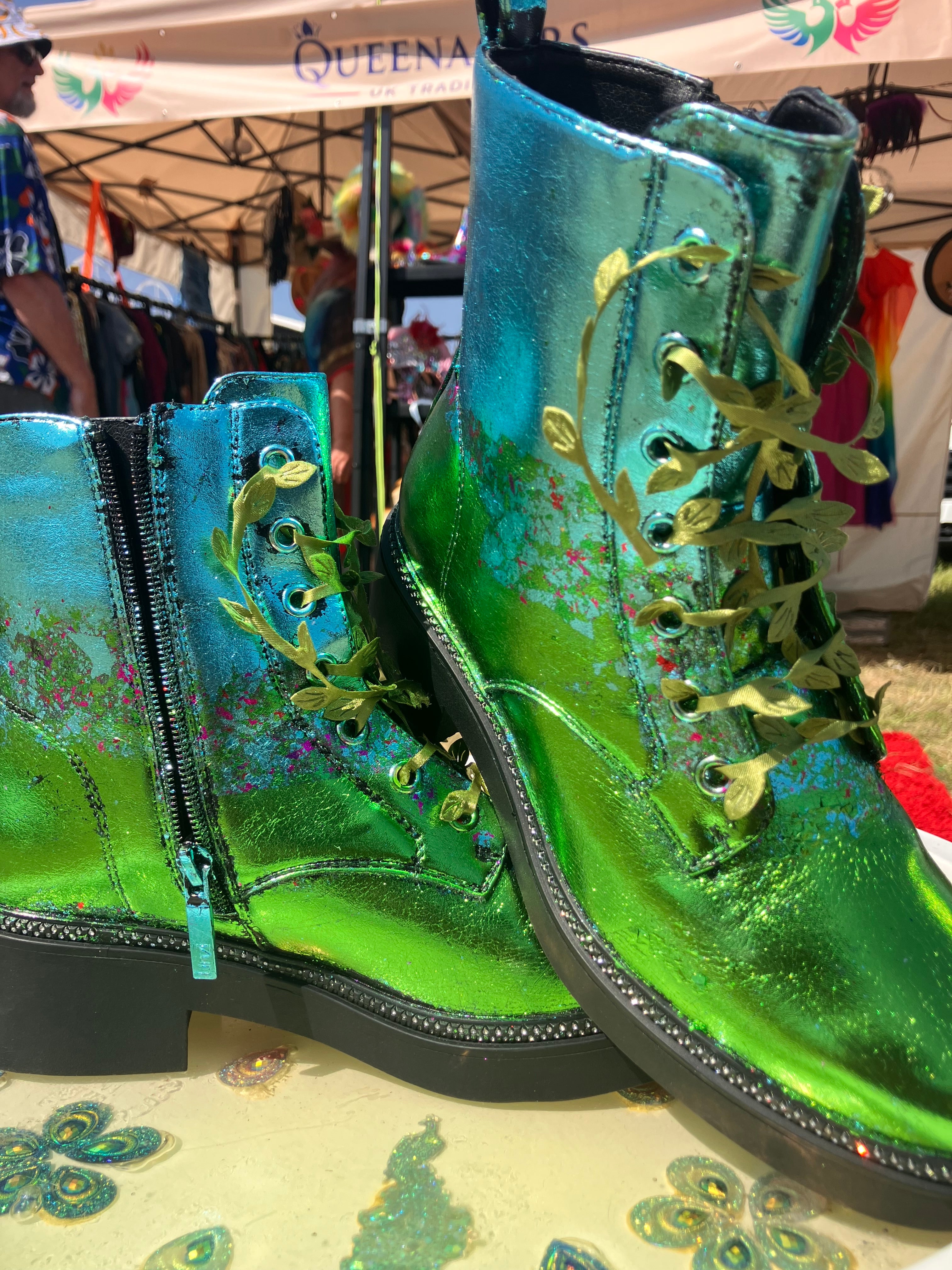 Meadow Design Green and Blue Foiled Lace Up Boos