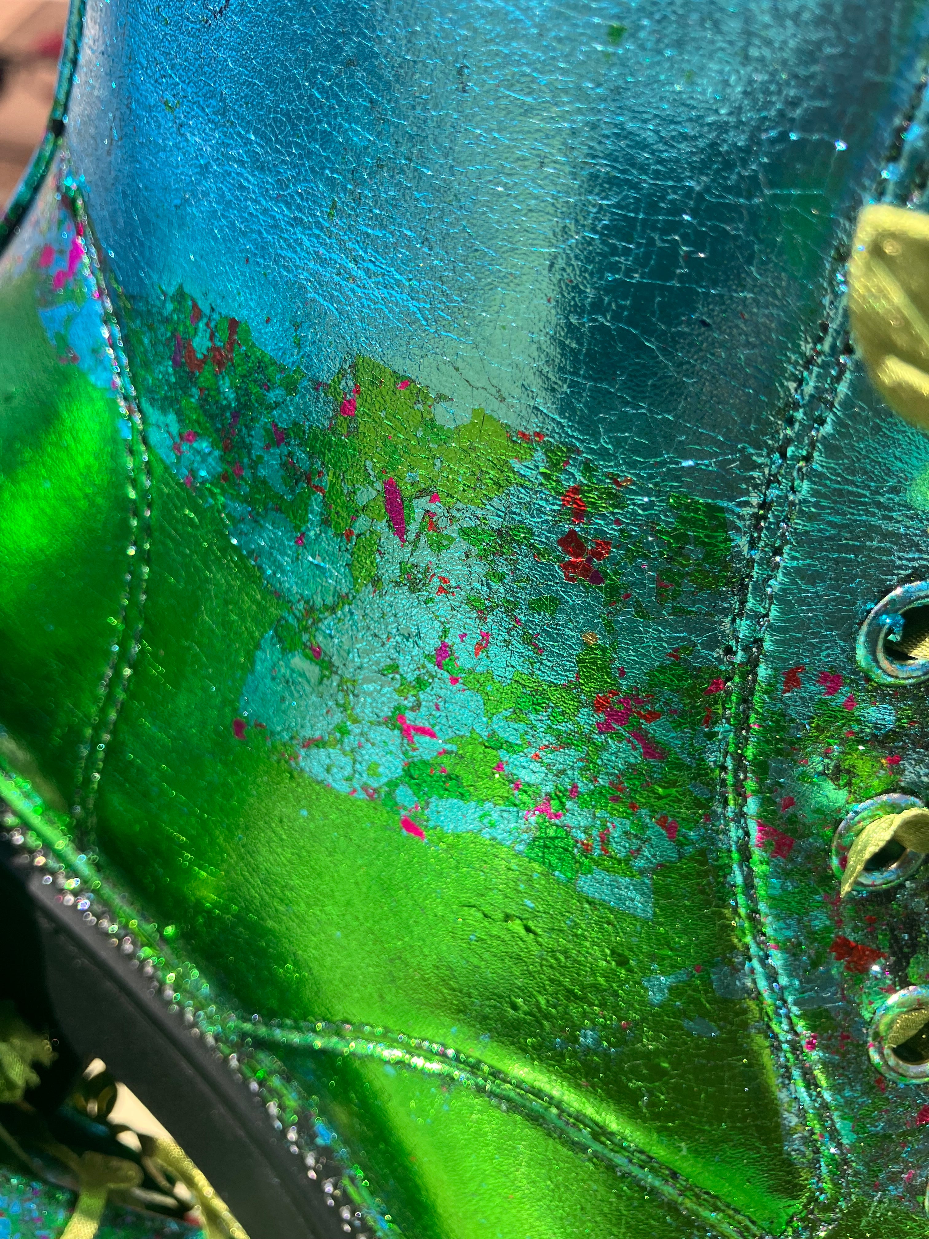 Meadow Design Green and Blue Foiled Lace Up Boos