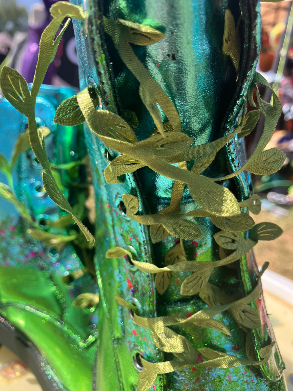 Meadow Design Green and Blue Foiled Lace Up Boos