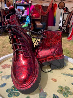 Red Foiled Lace up Boots