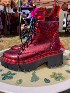 Red Foiled Lace up Boots