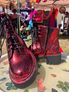 Red Foiled Lace up Boots