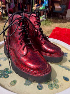 Red Foiled Lace up Boots