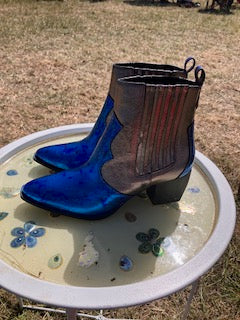Blue & Pewter Metallic Ankle Cowboy Boot