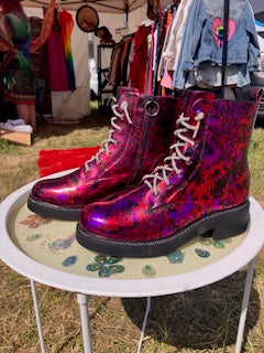 Red & Purple Foiled Lace up/Zipped Boots