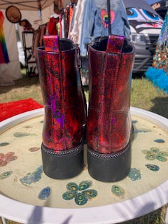 Red & Purple Foiled Lace up/Zipped Boots