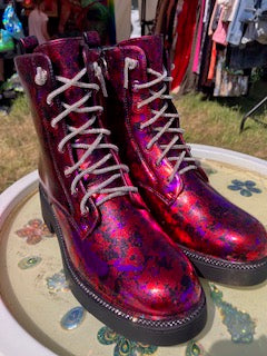 Red & Purple Foiled Lace up/Zipped Boots