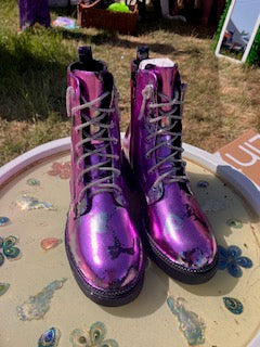 Pink & Silver foiled Lace up Boots