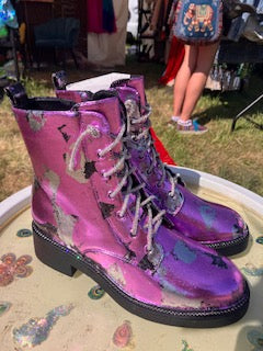 Pink & Silver foiled Lace up Boots