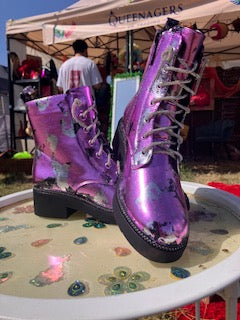 Pink & Silver foiled Lace up Boots
