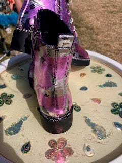 Pink & Silver foiled Lace up Boots
