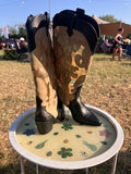 Black Beige Tall Cowboy Boots with Gold foiling