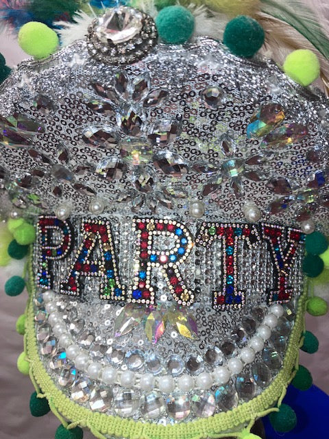 Silver and Green Festival Party Captains Hat
