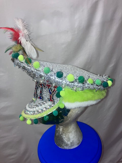 Silver and Green Festival Party Captains Hat