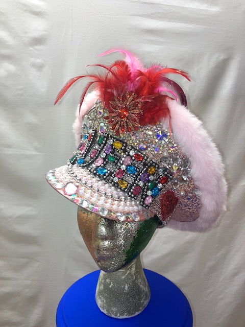 Pale Pink Jewelled Festival Party Captains Hat