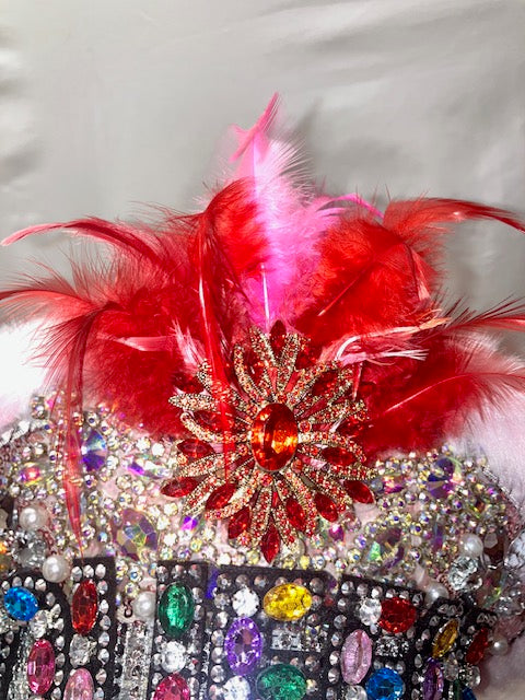 Pale Pink Jewelled Festival Party Captains Hat