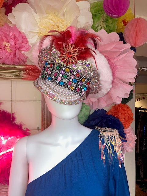 Pale Pink Jewelled Festival Party Captains Hat