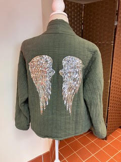 Padded Kimono style jacket with sequin wings detail on back
