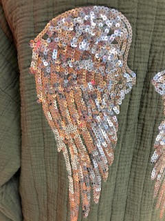 Padded Kimono style jacket with sequin wings detail on back