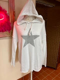 White Hoodie style sweatshirt with grey Star motif Medium/Large