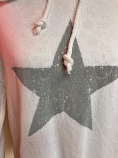 White Hoodie style sweatshirt with grey Star motif Medium/Large