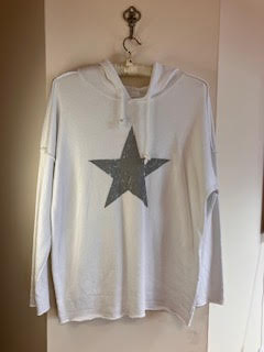 White Hoodie style sweatshirt with grey Star motif Medium/Large
