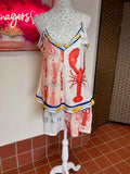 2 piece Linen mix Seafood Short Set Large
