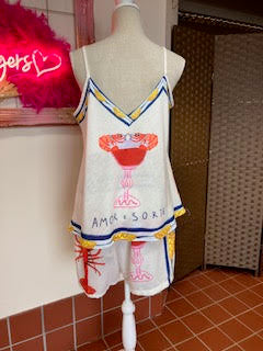 2 piece Linen mix Seafood Short Set Large
