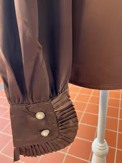 Brown Silky Long Sleeve Blouse with diamonte detail to collar