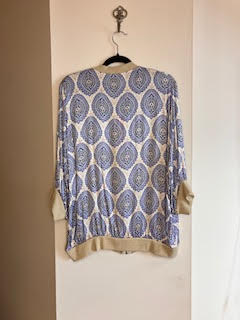 Blue Geometric Print Silky Bomber Jacket