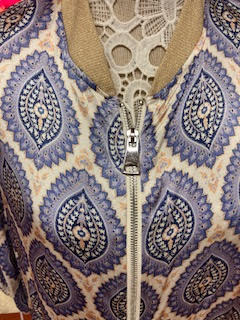 Blue Geometric Print Silky Bomber Jacket