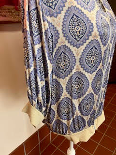 Blue Geometric Print Silky Bomber Jacket