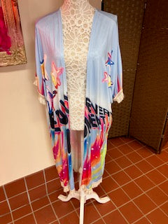 Kimono Style Jacket featuring Bright Bold Design and Stars Medium