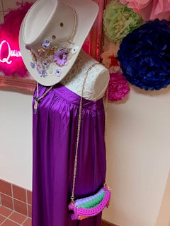 Purple Silky One Shoulder Tie Maxi Dress