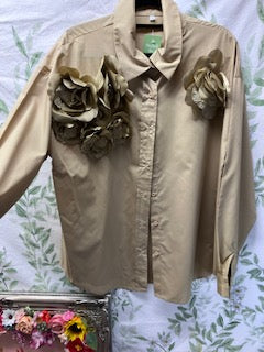 Camel Shirt with 3D Floral Design