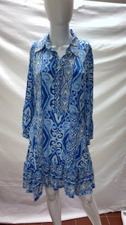 Blue white Long sleeved summer dress