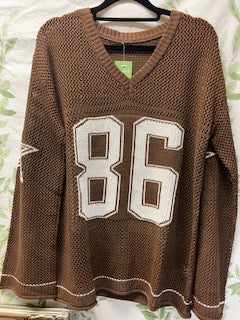Brown & White Loose Knit Jumper - Medium