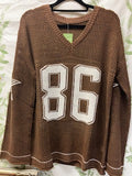 Brown & White Loose Knit Jumper - Medium
