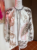 Blouson Sleeve Blouse with bold paisley design Medium/Large