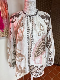 Blouson Sleeve Blouse with bold paisley design Medium/Large