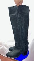 Long Black Suede Boots with Tassels