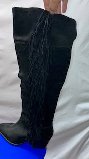 Long Black Suede Boots with Tassels