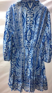 Blue white Long sleeved summer dress