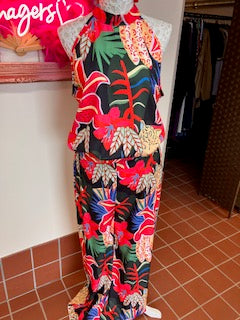 2 piece dark tropical trouser set