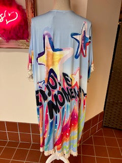 Kimono Style Jacket featuring Bright Bold Design and Stars Medium
