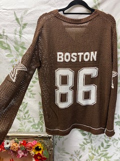 Brown & White Loose Knit Jumper - Medium