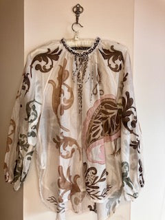Blouson Sleeve Blouse with bold paisley design Medium/Large